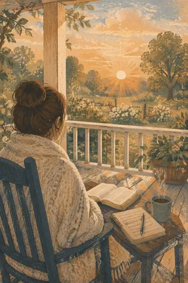 Peaceful Sunrise Devotion on Wooden Porch
