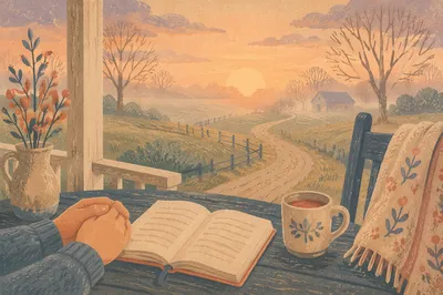 Sunrise Devotion on a Rustic Porch