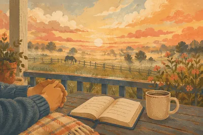 Sunrise Morning Devotion on Rustic Porch