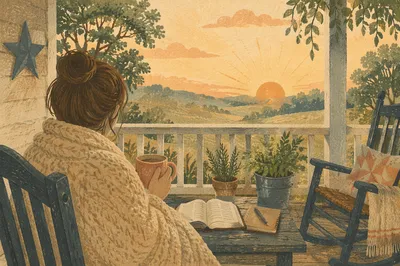 Sunrise Morning Devotion on Rustic Porch