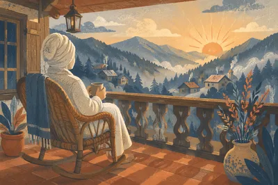 Sunrise Morning Devotion on Rustic Porch