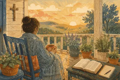 Sunrise Porch Devotion with Open Bible