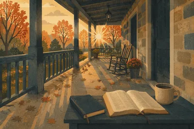 Sunrise Porch Devotion with Warm Autumn Light