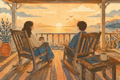 Sunrise Morning Devotion on Wooden Porch