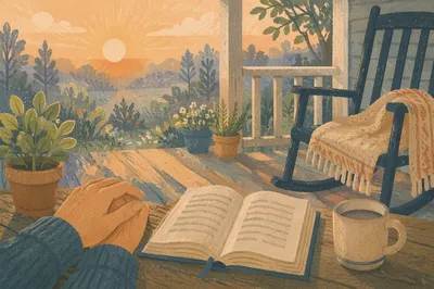 Sunrise Devotion on a Peaceful Garden Porch