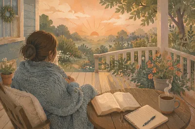 Sunrise Porch Devotion with Open Bible