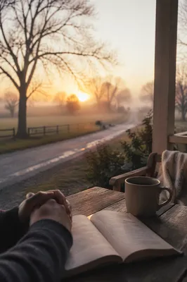 Sunrise Morning Devotion on Rustic Porch