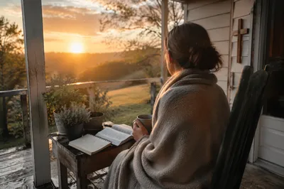 Sunrise Porch Devotion with Open Bible