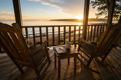 Sunrise Morning Devotion on Wooden Porch