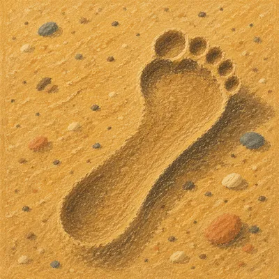 Barefoot Footprint in Sunset Beach Sand