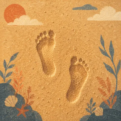 Barefoot Footprints in Golden Sunset Sand