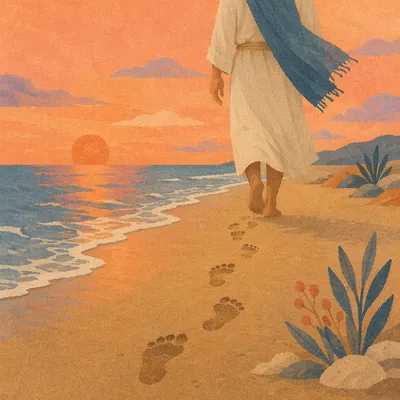 Barefoot Sunset Walk Along Quiet Shore