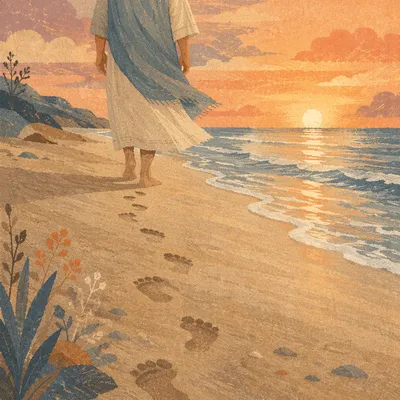 Barefoot Sunset Walk on Quiet Shore