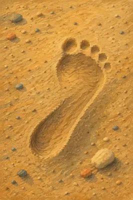 Barefoot Footprint in Sunset Beach Sand