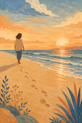 Barefoot Sunset Walk on Quiet Beach