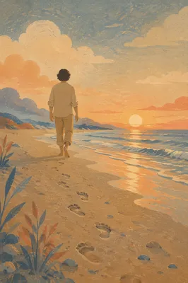 Barefoot Sunset Walk on Quiet Beach