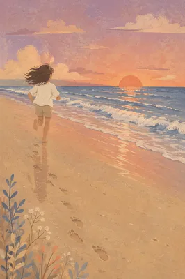Barefoot Sunset Run Along Quiet Shoreline