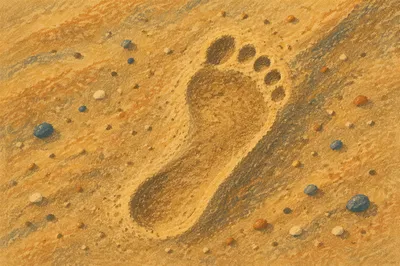 Barefoot Footprint in Golden Sunset Sand
