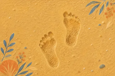Barefoot Footprints in Golden Sunset Sand