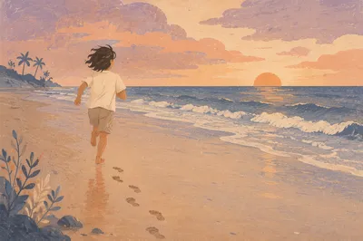 Barefoot Sunset Run Along Peaceful Shoreline