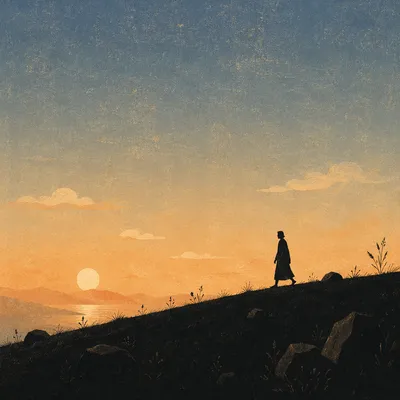 Golden Hour Silhouette Walking on Hill