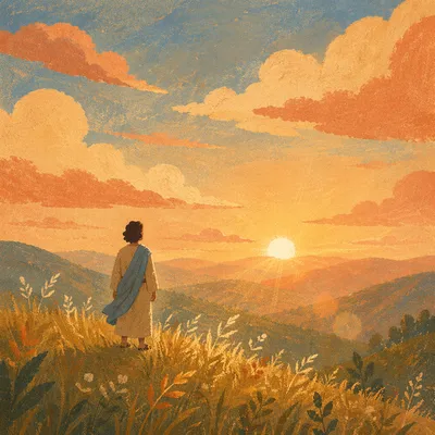 Silhouette on Hill at Golden Sunset