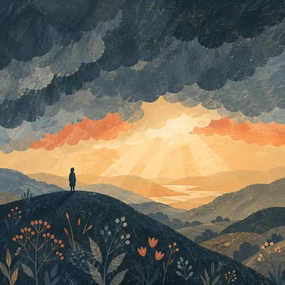 Silhouette on Hill at Golden Sunset