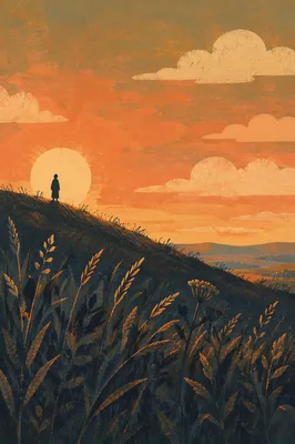 Golden Hour Silhouette on Peaceful Hillside