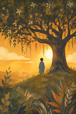 Golden Hour Silhouette Beneath Hilltop Tree