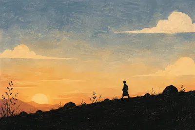 Golden Hour Silhouette on Quiet Hill