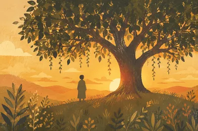 Golden Hour Silhouette Beneath Hilltop Tree