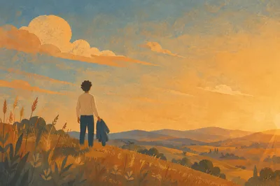 Reflective Silhouette on Hill at Sunset