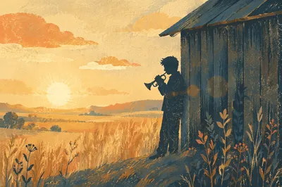 Silhouette at Sunset Beside Rural Shed