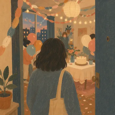 Cozy Surprise Party Apartment Entrance Scene