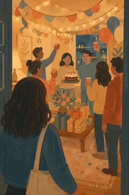 Cozy Surprise Party Arrival with Friends