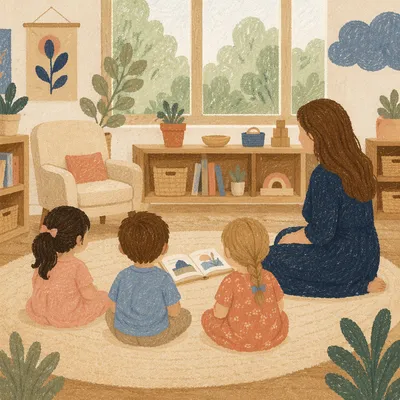 Preschool Teacher Leading Cozy Story Time Circle