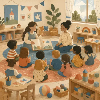 Preschool Story Time Circle With Teachers