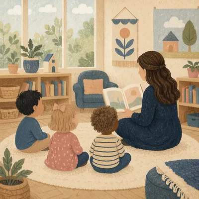 Preschool Story Time Circle in Daycare Classroom