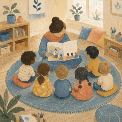Teacher and Children Circle Story Time