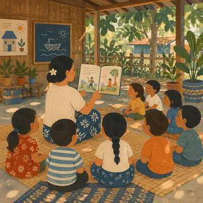 Teacher Leading Circle Story Time Outdoors