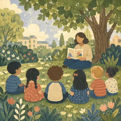 Outdoor Story Time Circle with Teacher