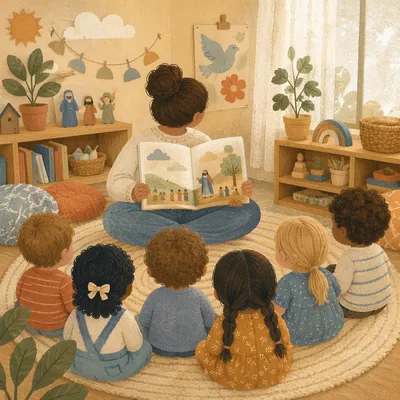 Preschool Story Time Circle with Teacher