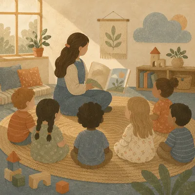 Teacher Reading With Children in Cozy Circle