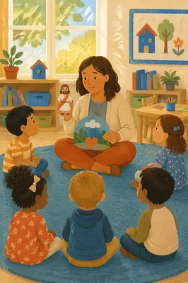 Preschool Teacher Leading Circle Story Time