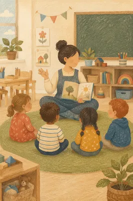 Preschool Teacher Leading Circle Story Time