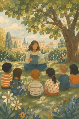 Outdoor Story Time Circle With Teacher