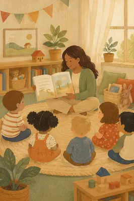 Teacher and Children Story Time Circle