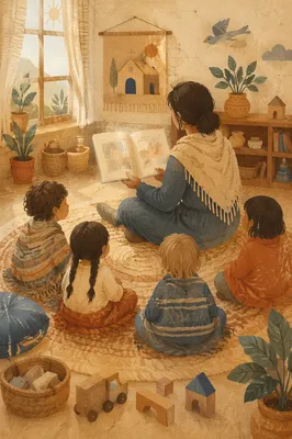 Cozy Story Time Circle with Teacher