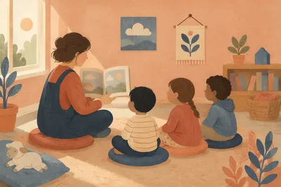 Preschool Story Time Circle in Warm Classroom