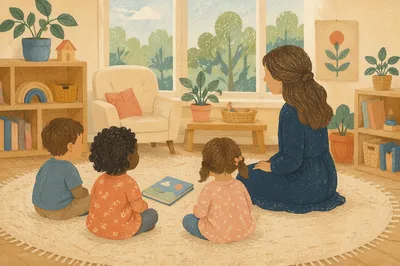 Preschool Story Time Circle in Cozy Classroom